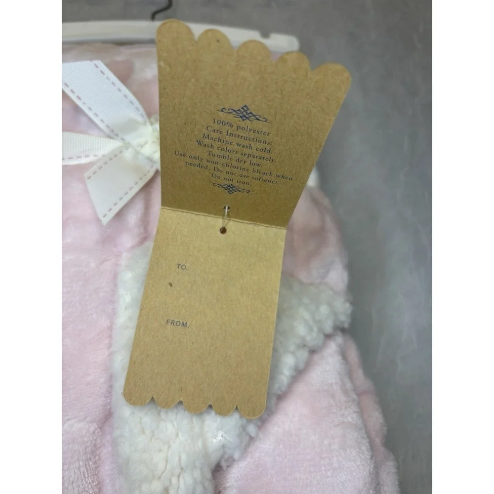 Mon Lapin Pink With Hearts Baby Blanket Plush Sherpa Security 30x40